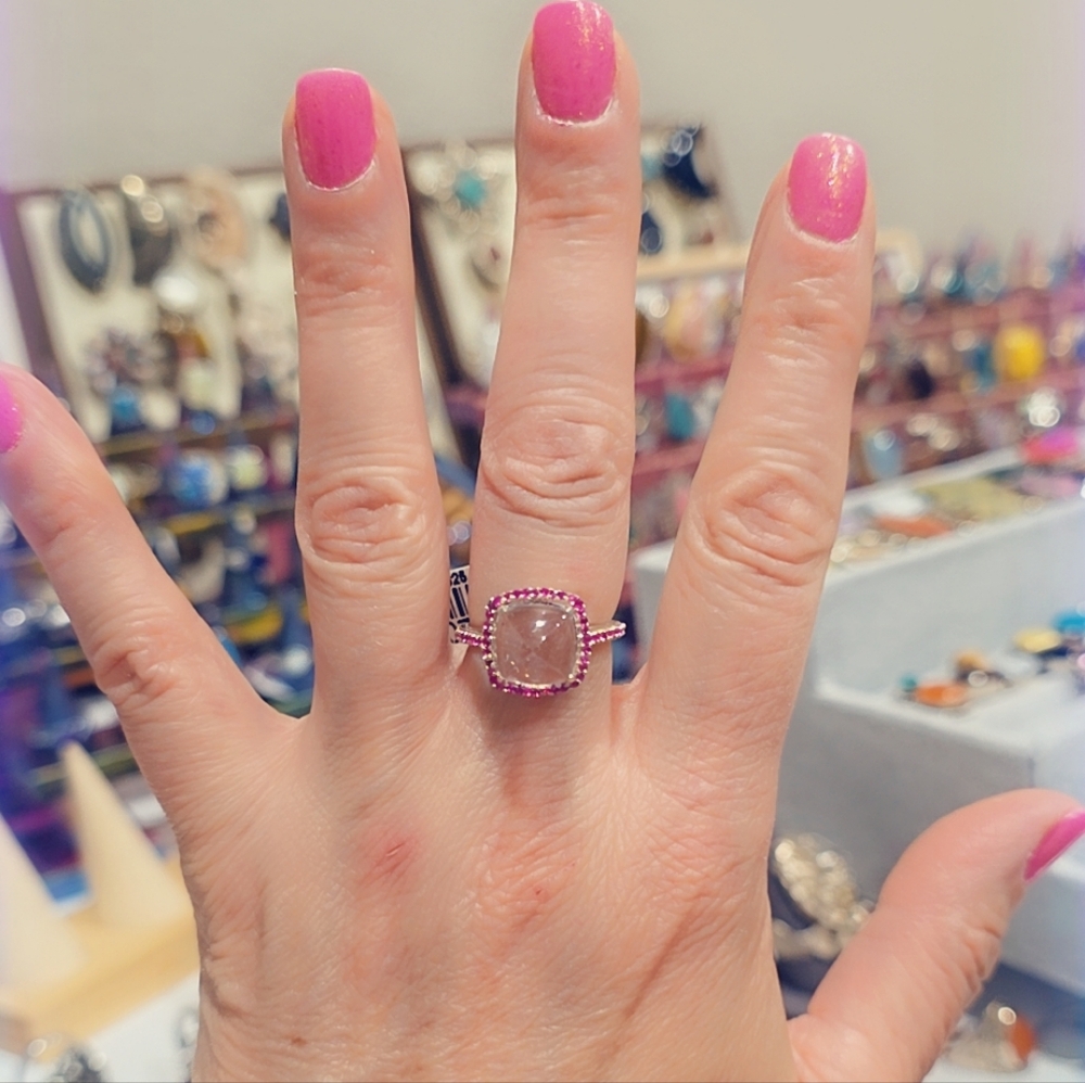 Faceted Quartz & Ruby Gemstone Sterling Silver 92… - image 4